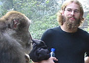 Kent, Steve, and Niles with a macaque