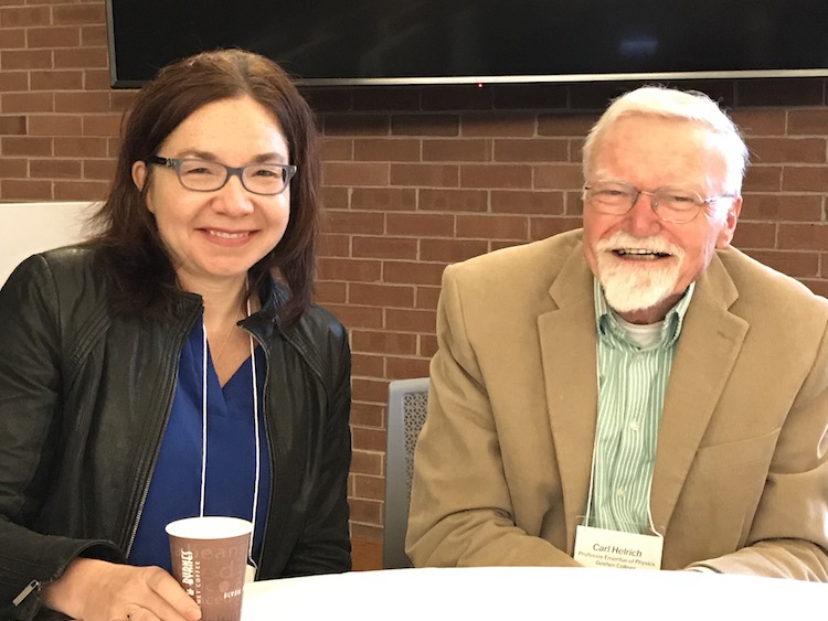 Dr. Katharine Hayhoe with Dr. Carl Helrich, who organizes the Religion and Science Conference.