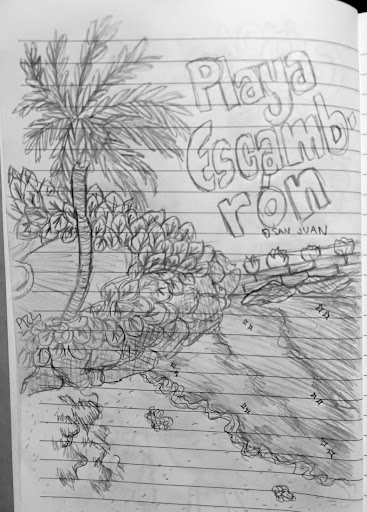 Sketch drawing of Escambrón beach by Paulina R.