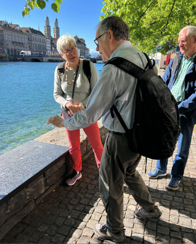 President Becky Stoltzfus in front of a bridge