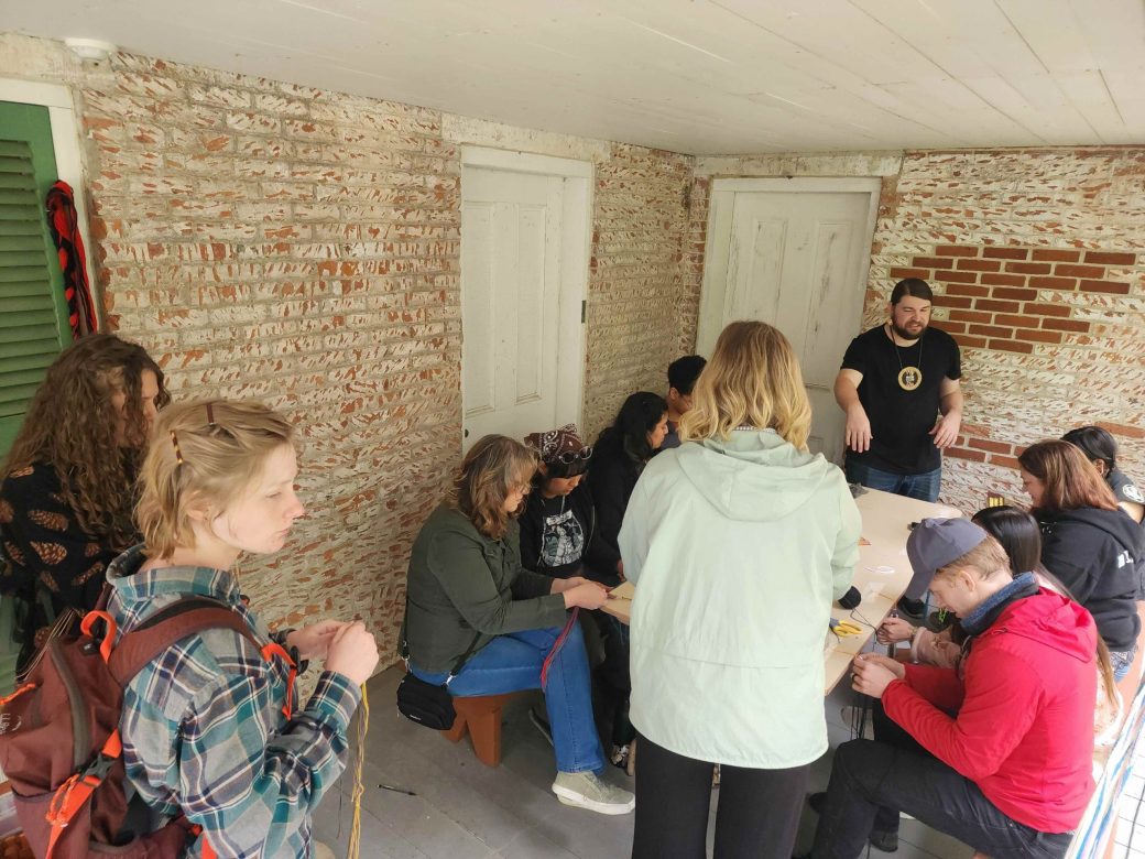 Finger weaving workshop at the Chief Richardville House in Fort Wayne.