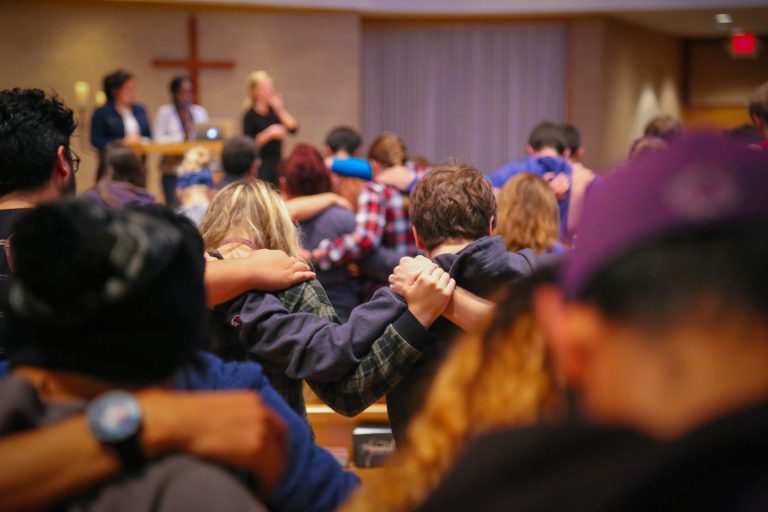 Students worshipping in the Church Chapel