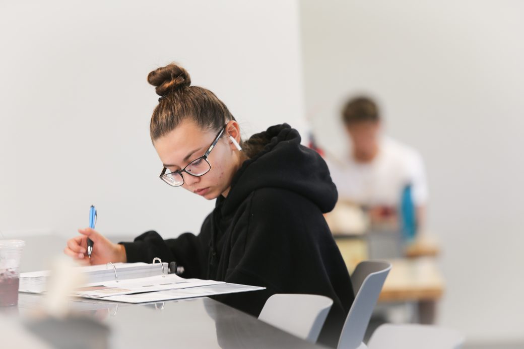 Student studying in the Leaf Raker