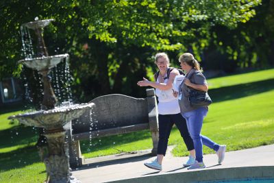 Orientation students walking