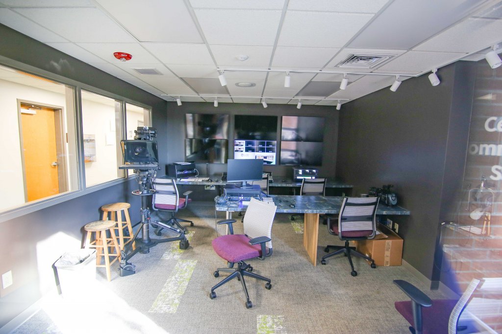 Command room in the Goshen College center for communications