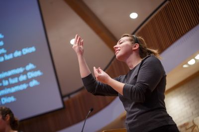 Woman singing worship music