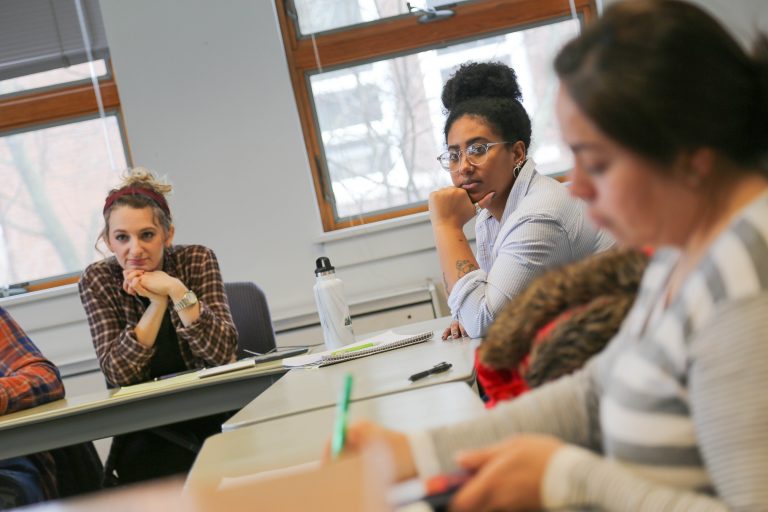 Students sitting at desk in class