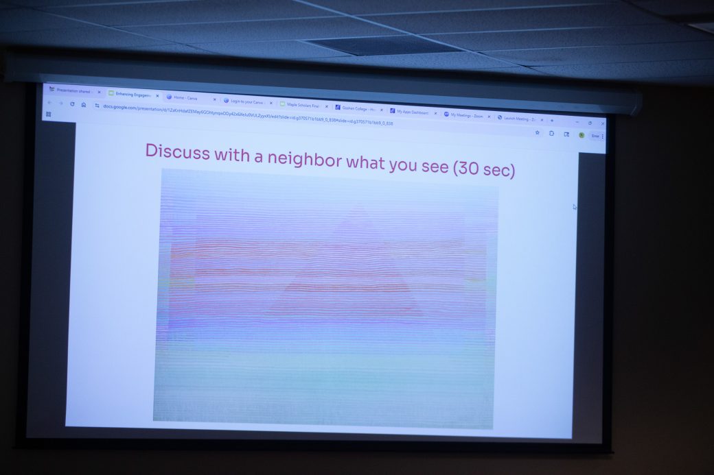 Artwork on the screen open for discussion