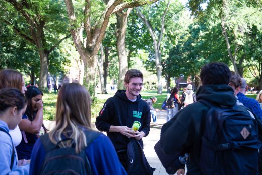 Students smile and talk