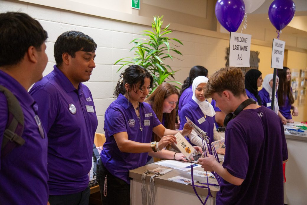 Students speak with a new first-year