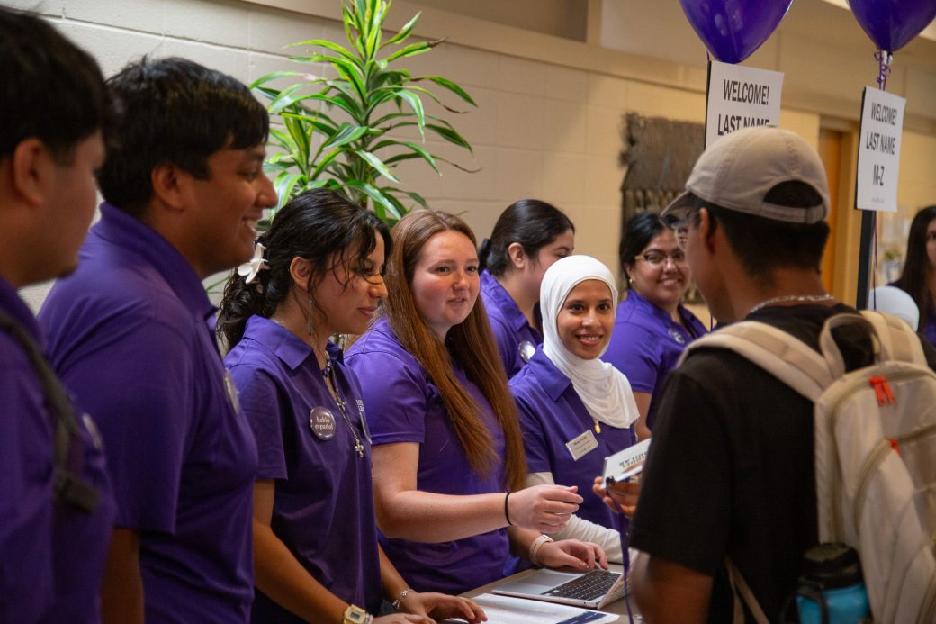 Students speak with a new first-year