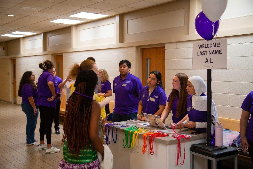 Students speak with a new first-year