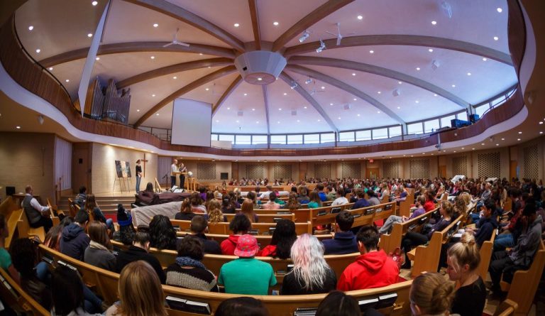 Church-Chapel sanctuary room with people worshipping