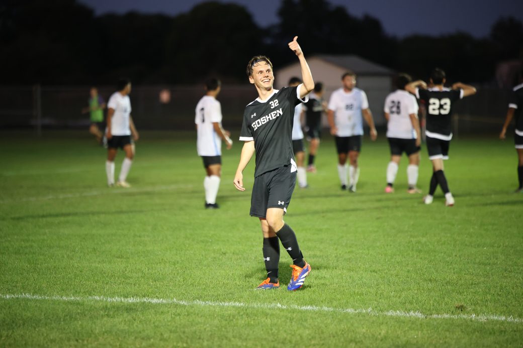 A Goshen soccer player gives a thumbs up