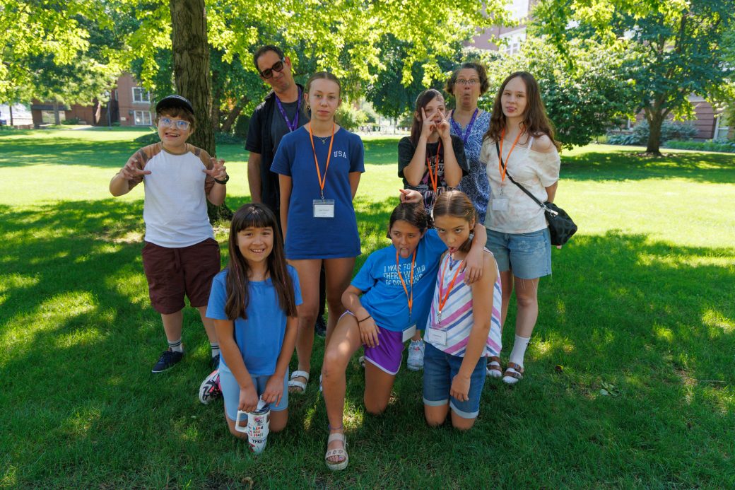 Small group of campers making funny faces