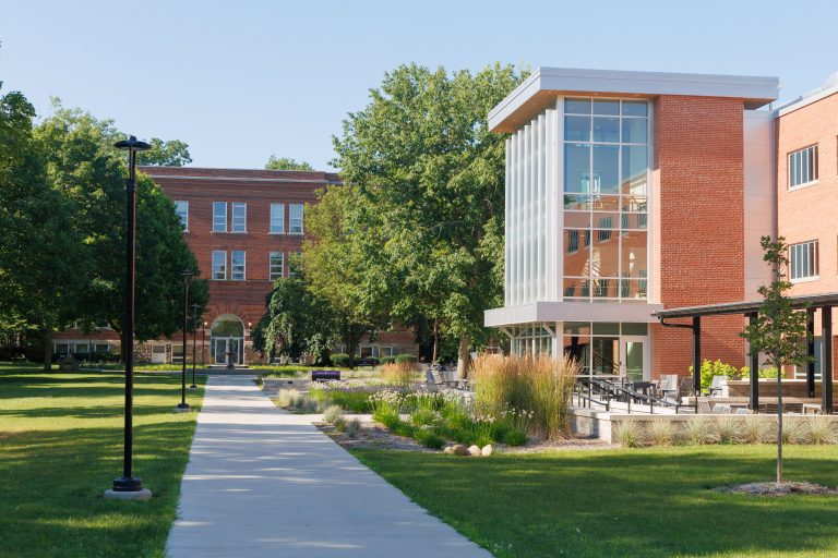Westlawn nursing and public health cxenter from College Ave. gate.