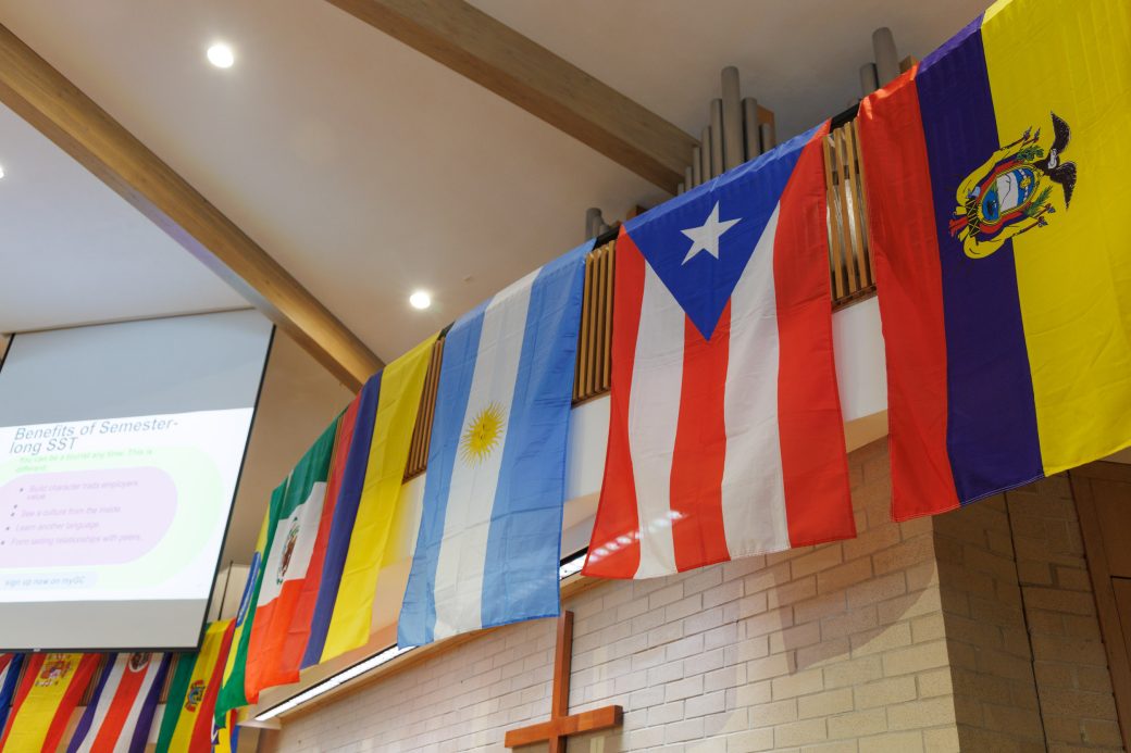 Hispanic Flags hung in chapel