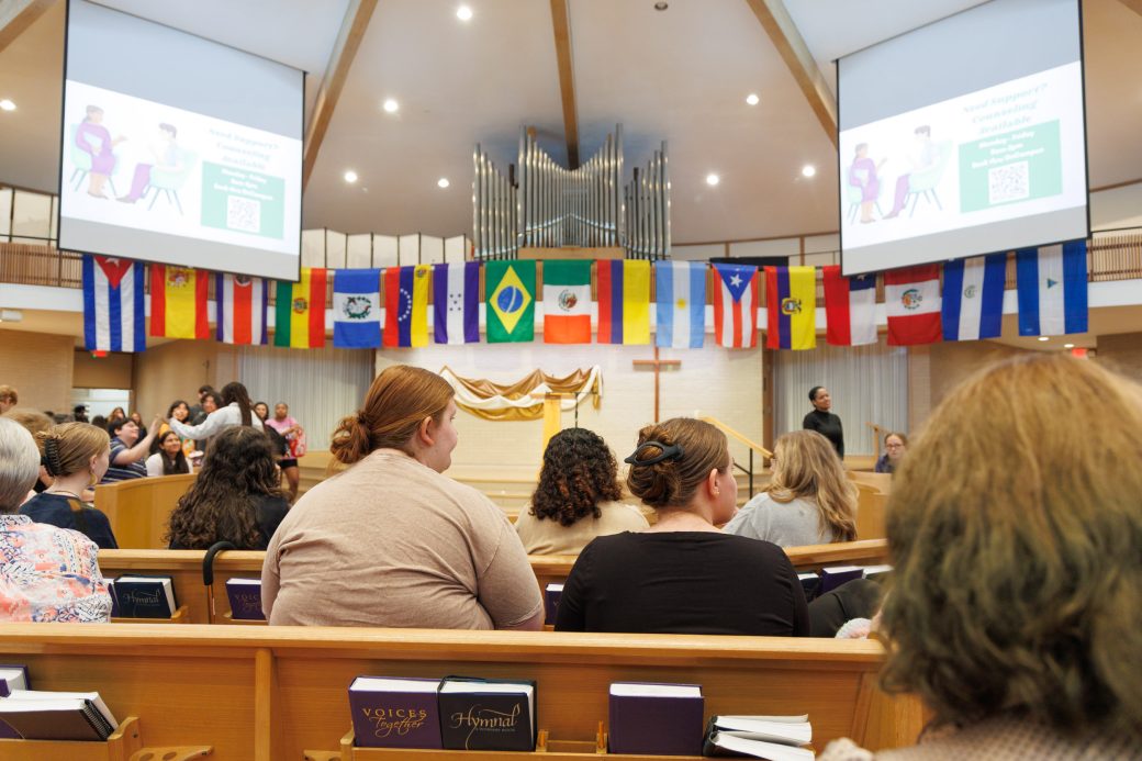 Church chapel with hispanic flags as decoration