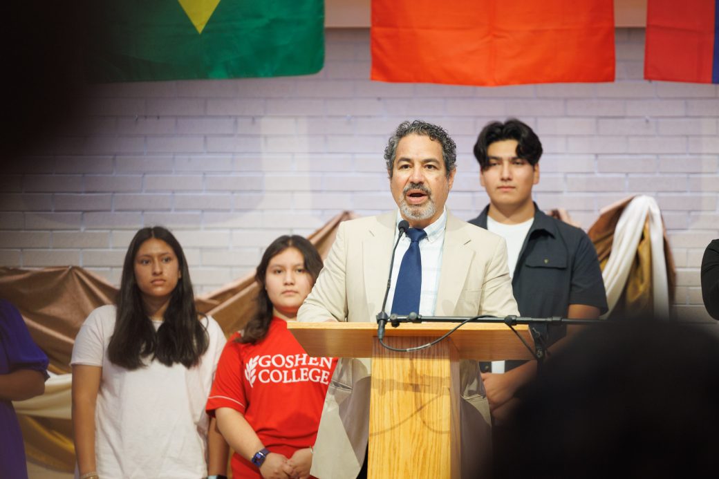Cristobal Garza Gonzalez speaking during Hispanic Heritage Month convocation