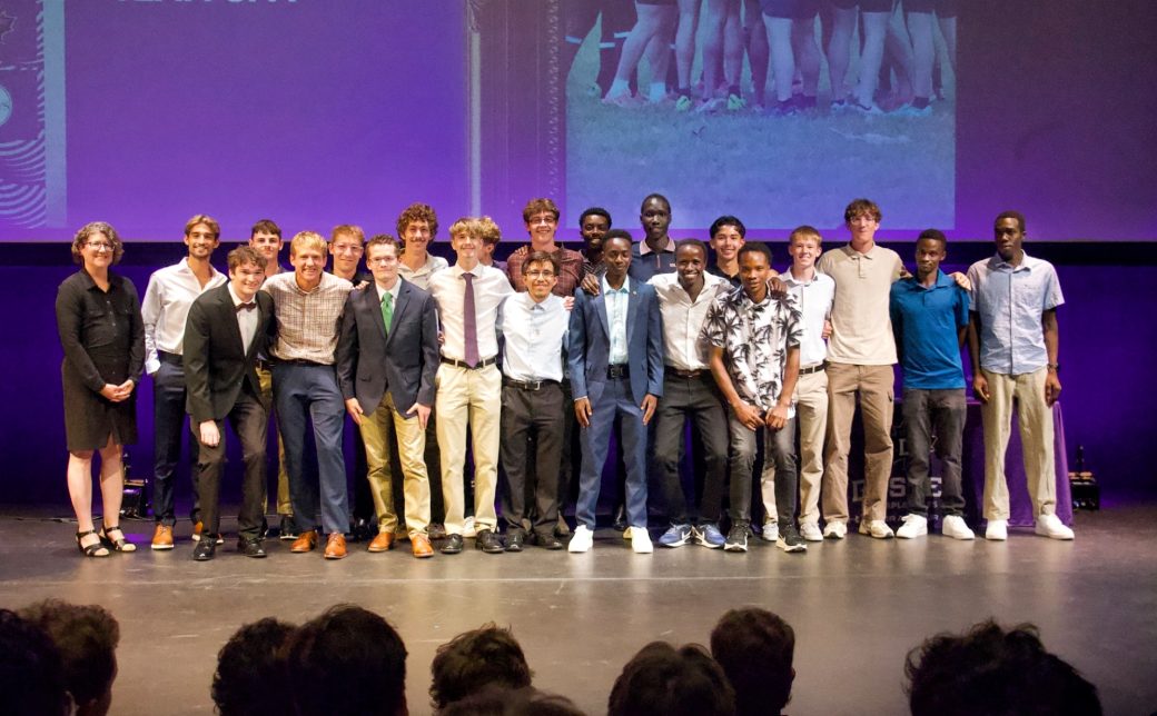 Group of men;s sports students at Goshen College LEAFY awards