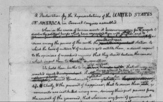 "We Hold These Truths" section draft of the Declaration of Independence from President Becky's opening convocation slides.