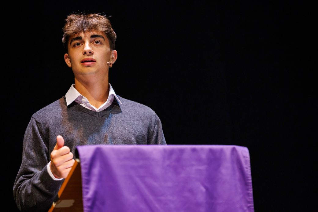 Mateo Gonzalez speaking on stage.