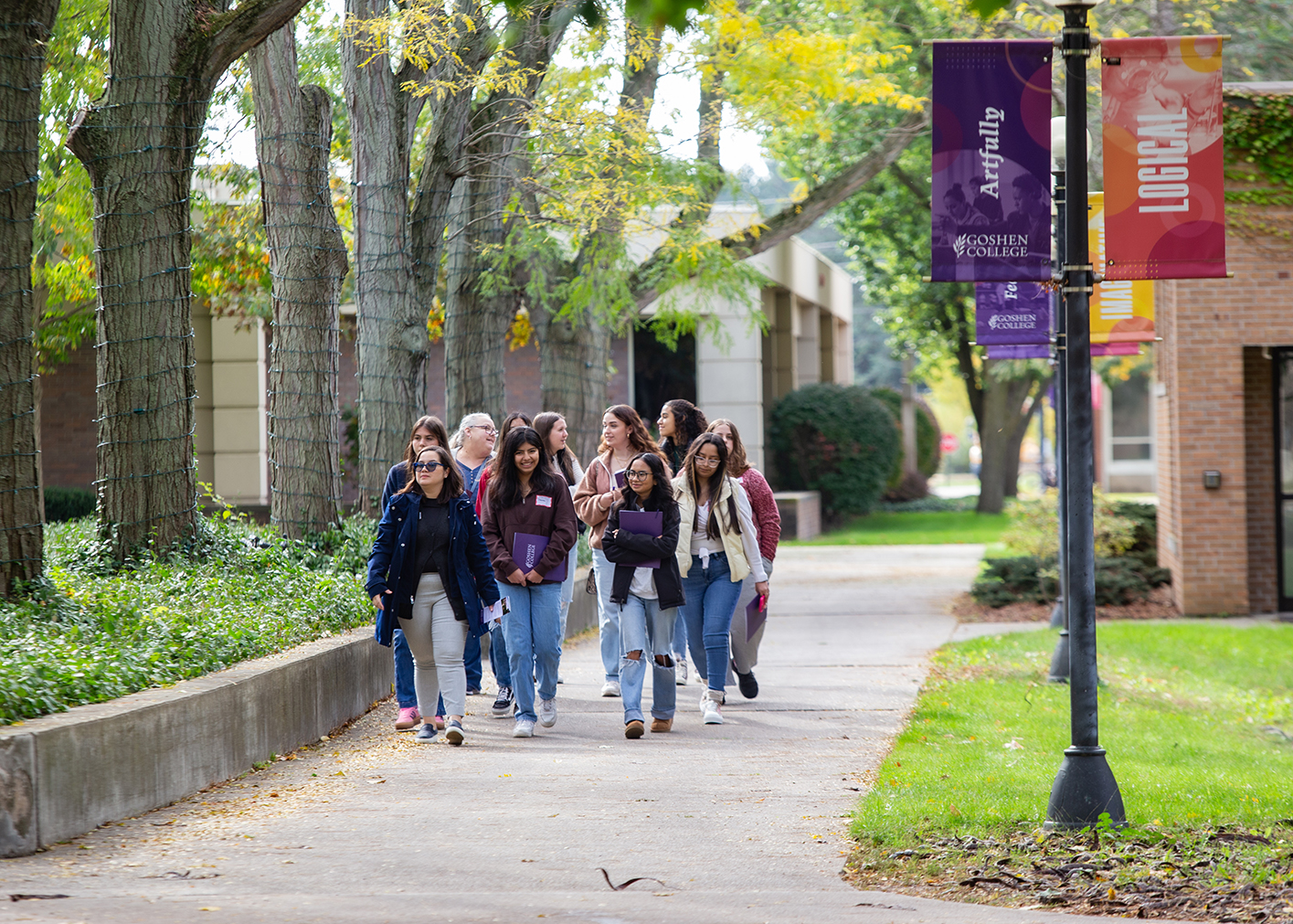 High school students on a Goshen College campus tour for Nursing and Public Health career day