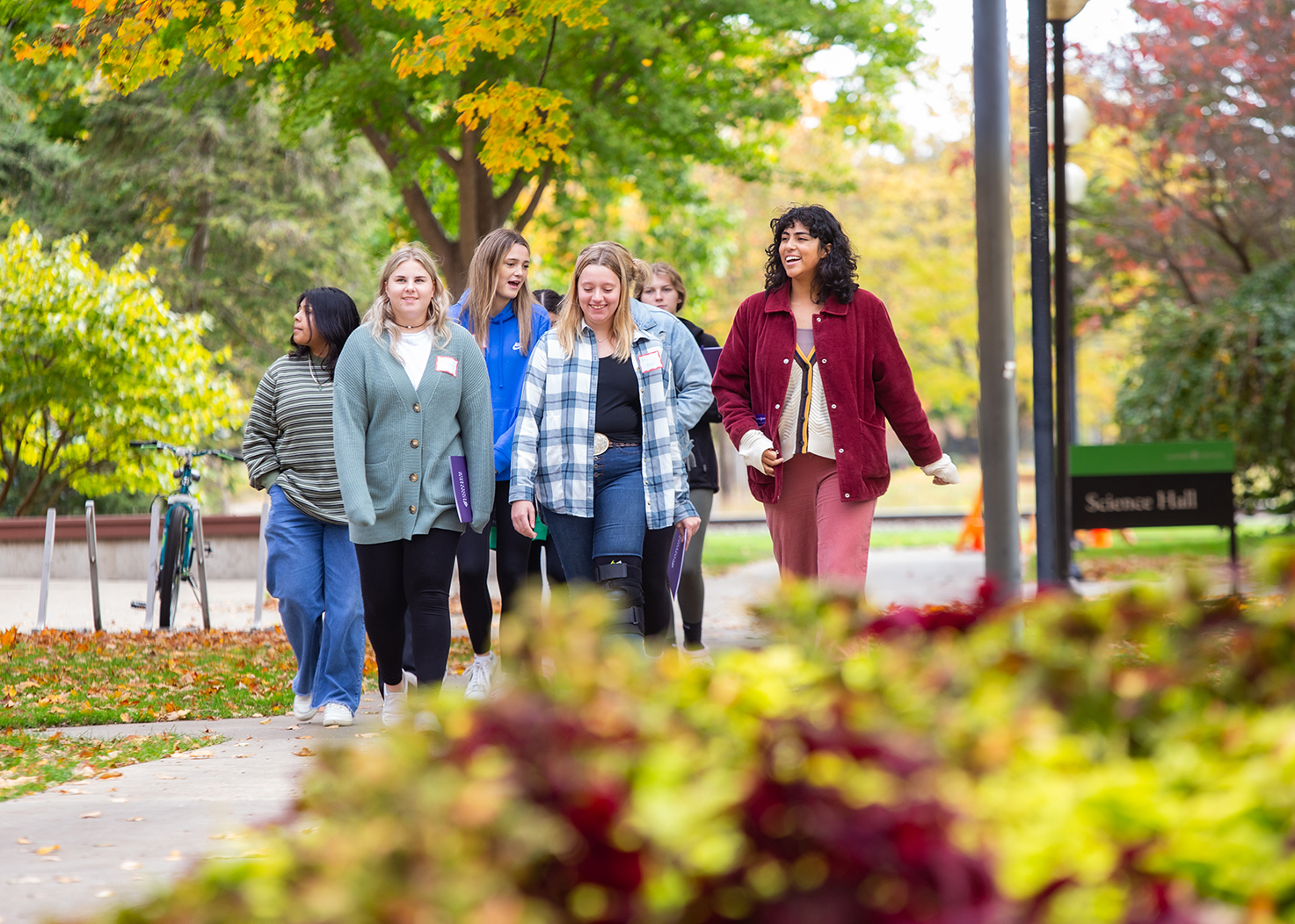 High school students on a Goshen College campus tour for Nursing and Public Health career day