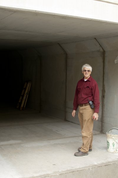 Oct. 2, 2012: Campus Utilities Manager and Project Coordinator Glenn Gilbert stands at the entrance of the underpass tunnel.