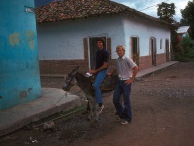Jim Brenneman on a donkey with fellow student Randy Smith on SST in Honduras. 