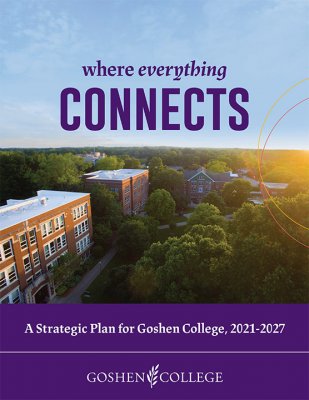 Cover image of the Goshen College strategic plan includes buildings on campus