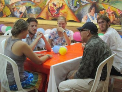 Students visiting with their Spanish professor.