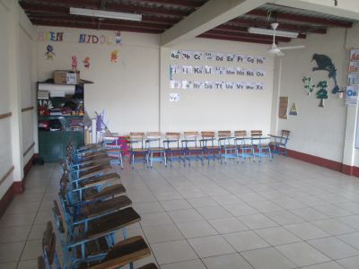 The kindergarten classroom at Emma's school.  When we visited all the schools throughout Nicaragua happened to be on break. Normally this classroom is filled with 32 students.