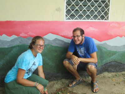Erin and Wade outside one of the central buildings in El Lagartillo that houses a health center, classrooms and library.