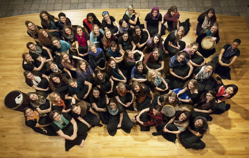 The Goshen College Women’s World Music Choir recently celebrated their 10-year anniversary with a February concert and a spring break tour in Pennsylvania. They have recorded and will release a CD in summer 2014. (Photo by Brian Yoder Schlabach)