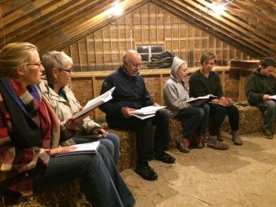 Singing in barn loft