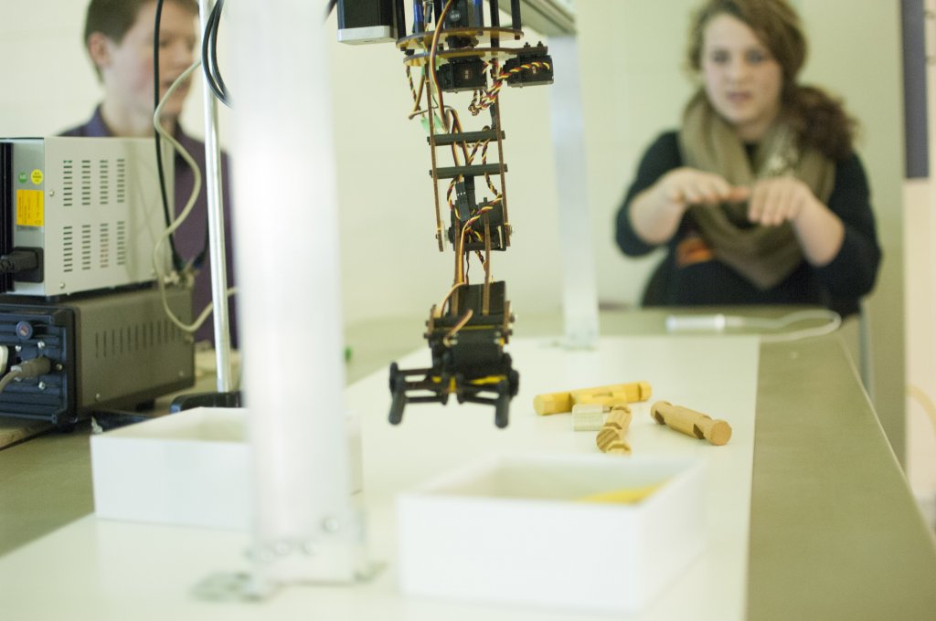 Goshen College Electronics Show demo of a robotic arm