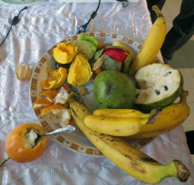 Students sampled tasty fruit from Peru.