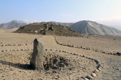 An obelisk at Caral which was used to determine the time. of day.