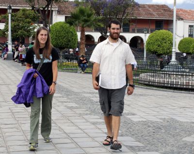 Lauren and Rudy stroll in the Plaza Mayor in Ayacucho.
