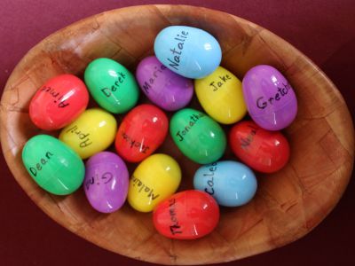 Students got plastic Easter eggs. Inside: their service assignments.