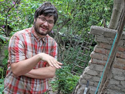 Jonathan shares a lighter moment in the garden.