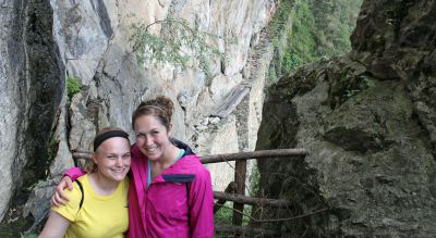 Aimee and Malaina in front of the Inca Bridge.