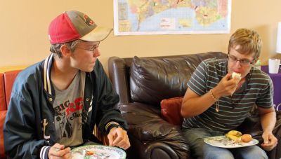 Thomas and Derek enjoy seconds.