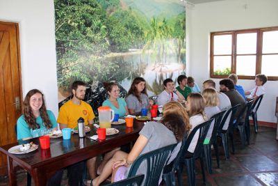 Students await their final meal at the retreat.