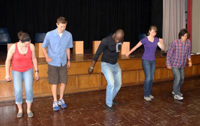 Camilo Ballumbrosio teaches Jaime, Derek, Leah and Lucas how to tap dance. 