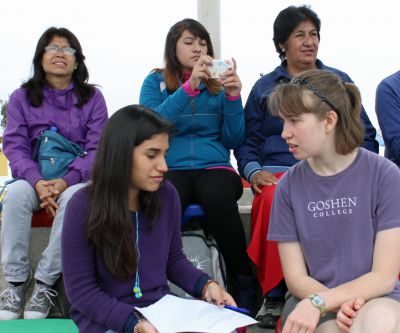 A Peruvian who is studying English interviews Leah. 