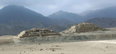 Two ancient pyramids at Caral.