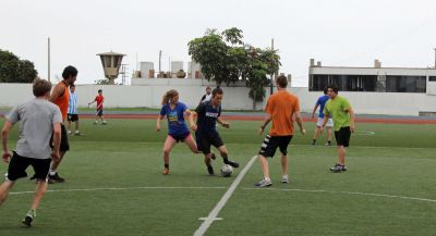 Emma and Lucas battle for control of the ball while Derek and Derek (yes, we have two Dereks) get ready to pounce on the ball.