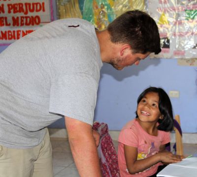 Michael connects with a student.